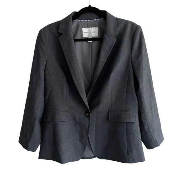 BANANA REPUBLIC Wool Stretch Button Front Blazer Jacket Charcoal Grey 12 - Picture 1 of 8